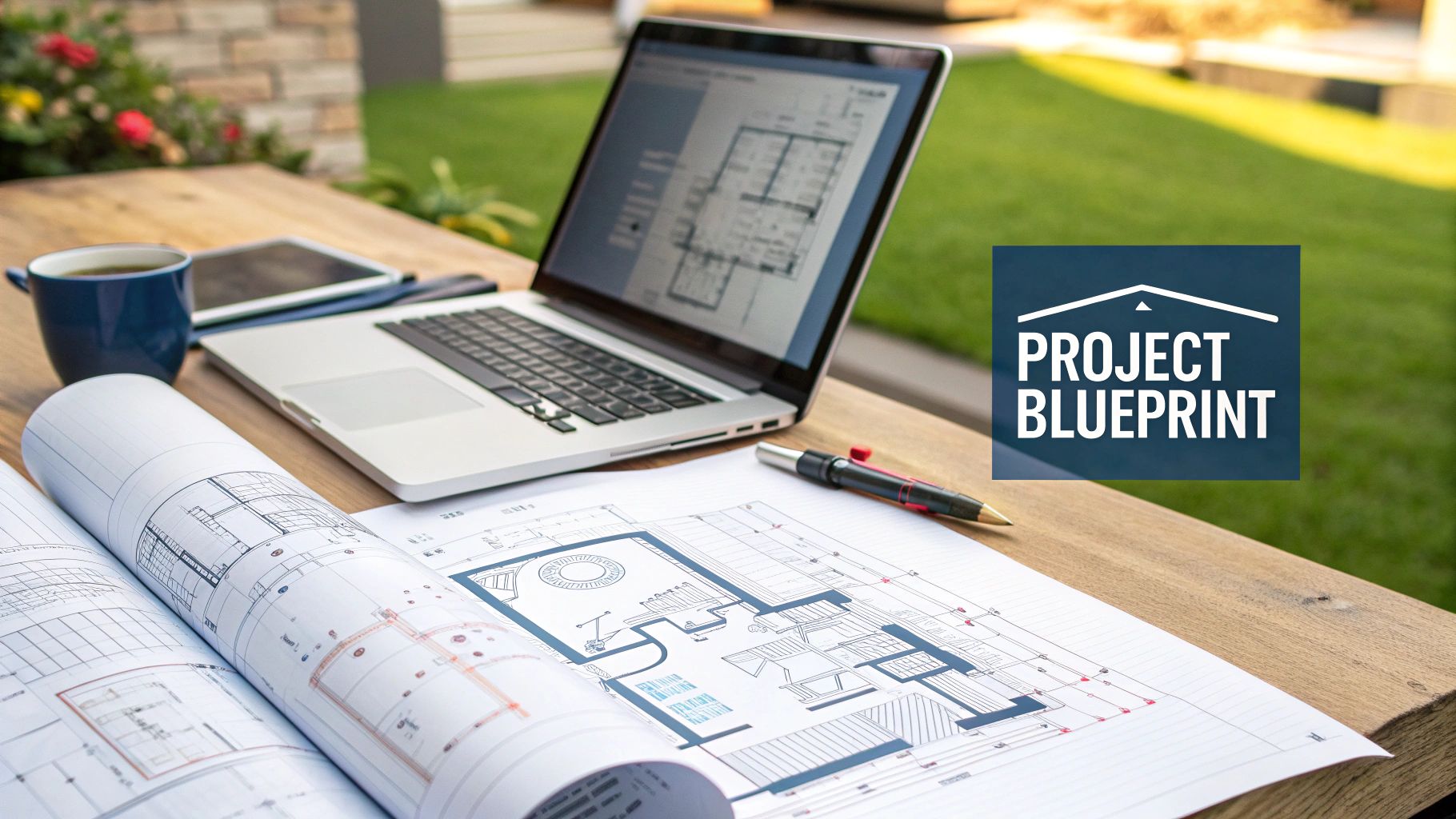 A team of people collaborating over a large table filled with project planning documents and charts.