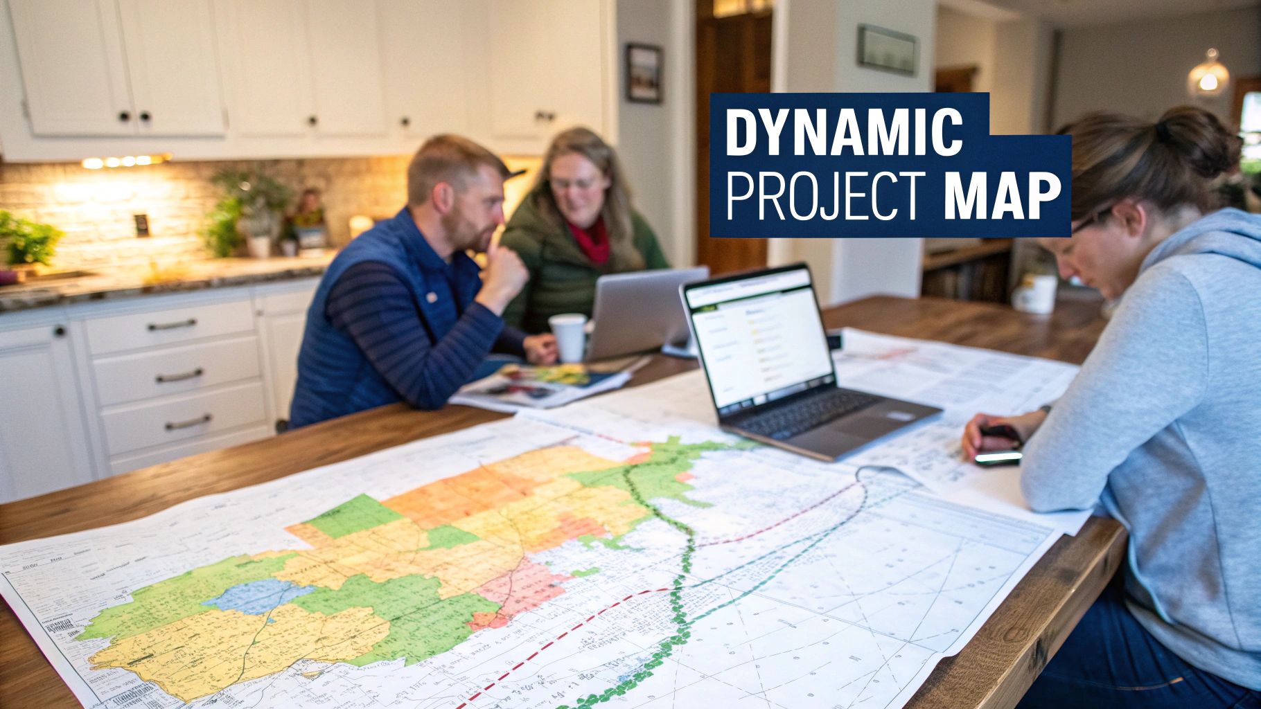 A dynamic online Gantt chart being used for project planning, showing interconnected tasks and progress bars.
