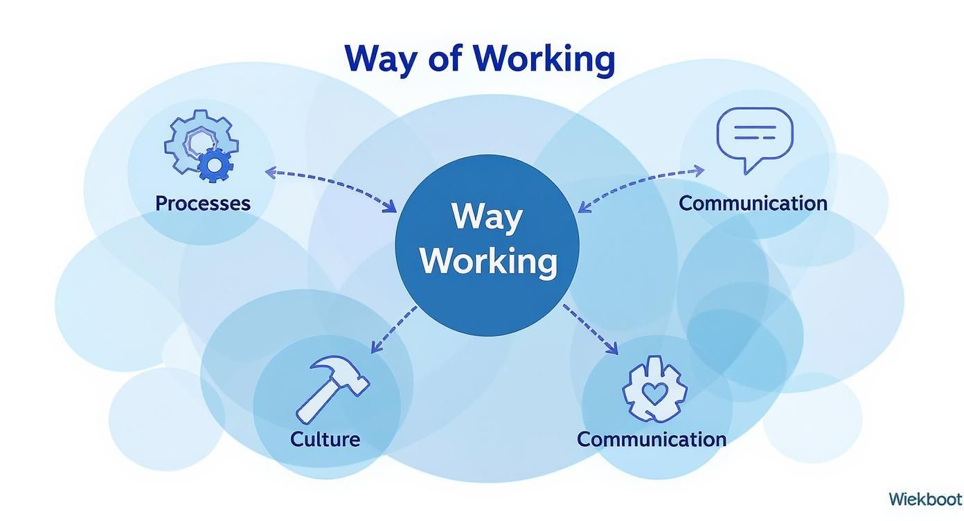 Way of Working diagram showing interconnected elements: Processes, Communication, Culture, and central Way Working concept