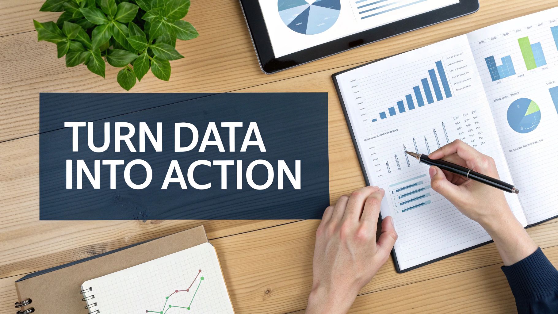 A person analysing charts and graphs on a digital tablet, representing HR data and KPIs.