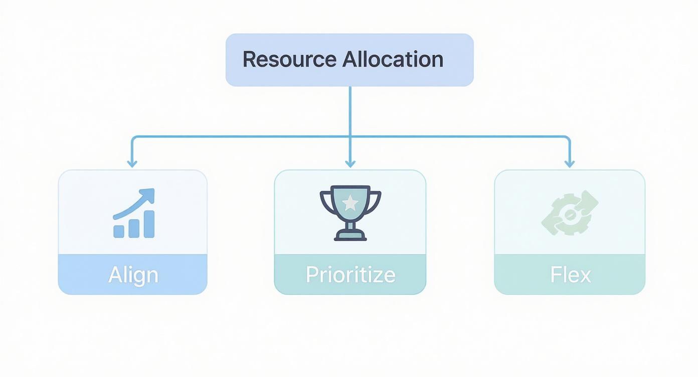 A diagram illustrating &#39;Resource Allocation&#39; broken into three key concepts: Align, Prioritize, and Flex.
