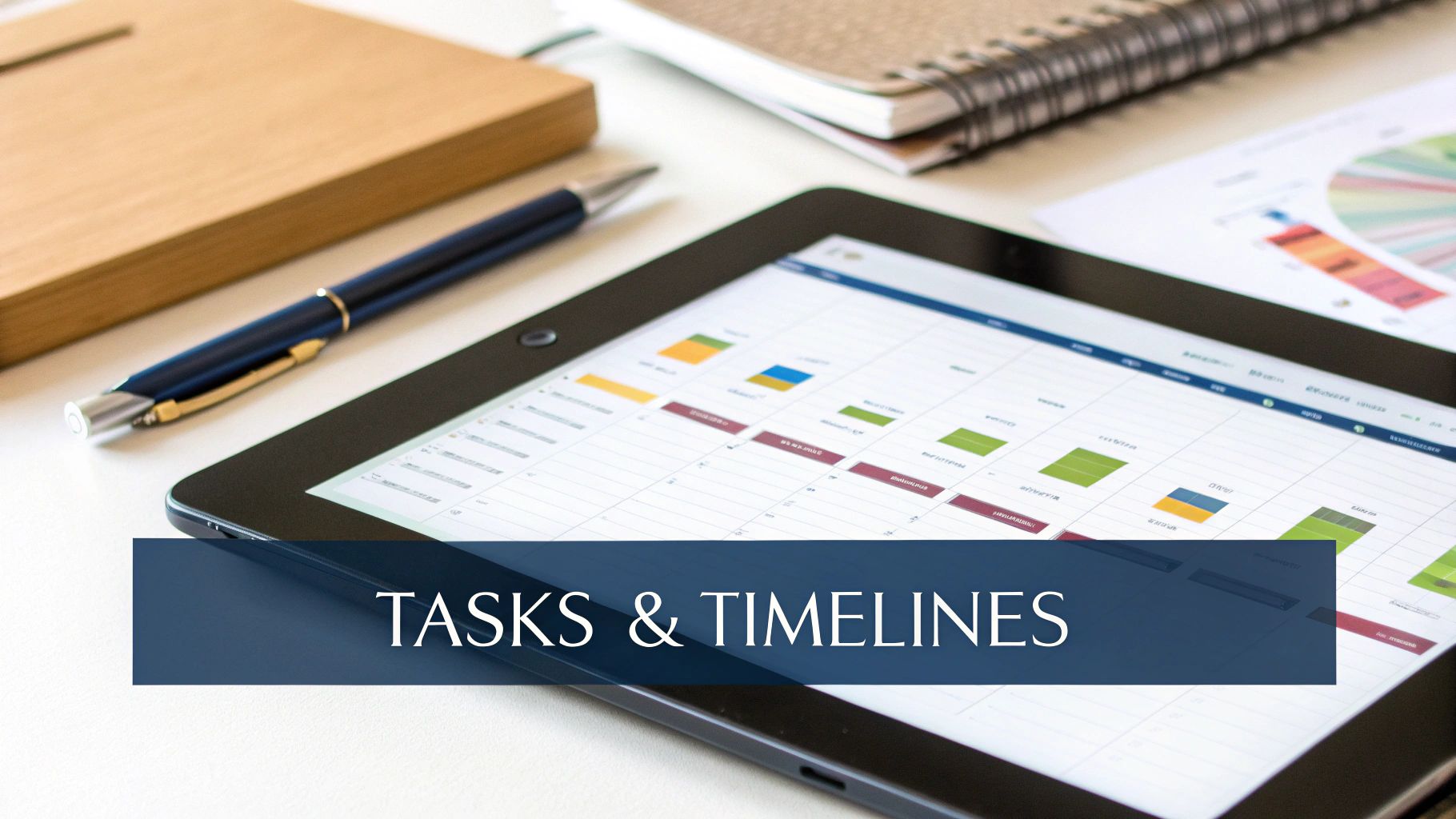 The core elements of a Gantt chart, including tasks, timelines, and dependencies, shown in a clean, modern interface.