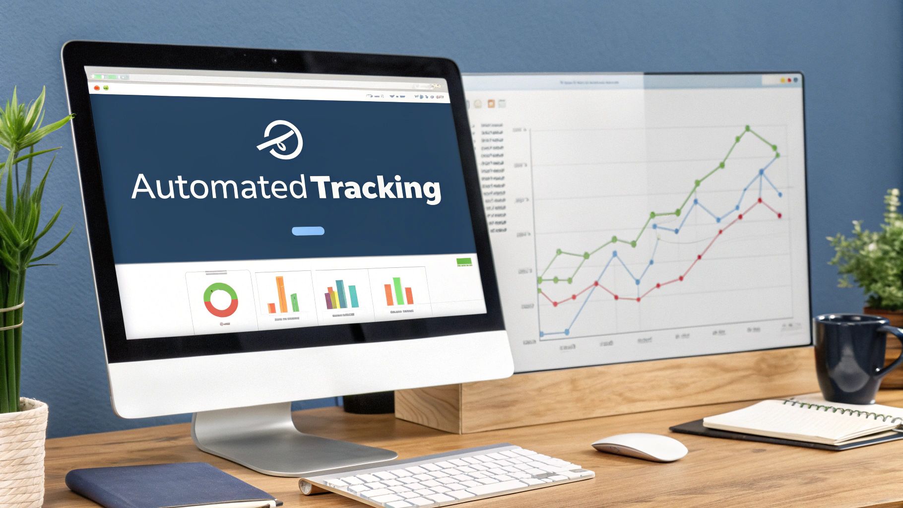 A sleek dashboard of a time tracking software on a computer screen, showing graphs and logs of work hours.